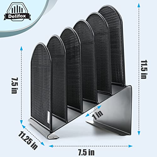 Delifox Inclined Desk File Organizer,Vertical File Folder Holder Stand Metal Rack File Sorter for Office Classroom Desktop Organization (1, Black, 5)