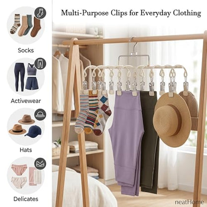 2 Pack Pants Hangers with 40 Clips, Stainless Steel Space Saving Closet Organizer for Hats Leggings Jeans, Dual Row Hangers for Dorm Room Essentials (Off-White)