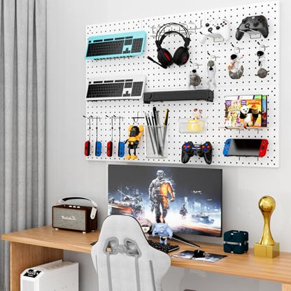 Peg Board Kit, Includes Pegboard and Accessories,with Hooks and Bins,Peg Board Wall Organizer for Office,Ornaments Display,Crafts Organization (129, White)