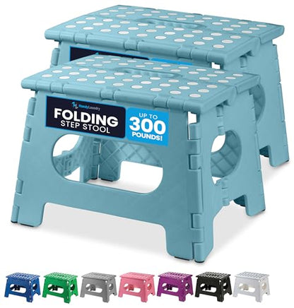 Handy Laundry Folding Step Stool 9 Inch 2-Pack, Teal, Holds 300 lbs | 2-Pack, 9 Inch, Teal, Foldable Collapsible Step Stool, Non-Slip, Holds 300 lbs, Kitchen Bathroom Bedroom, Adults
