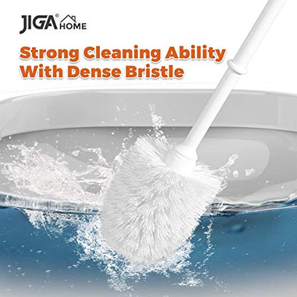 JIGA Toilet Bowl Brush and Holder, White, 3 Pack | Stiff Bristles, with Caddy, Deep Cleaning, Scrubber, Bathroom Accessories