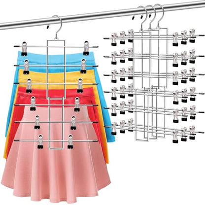 3 Pack Pants-Hangers-Space-Saving, 6 Tier-Closet-Organizers-and-Storage | Skirt Hangers with Clips, Closet-Organizer-Clothes-Organization Jeans Scarf Hangers,College-Dorm-Room-Essentials Decor