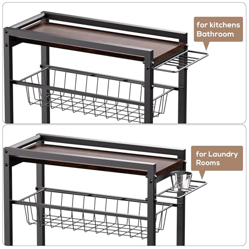 4 Tier Slim Rolling Storage Cart with Pull-Out Baskets, Narrow Sliding Storage Slim Laundry Rolling Cart Between Washer and Dryer