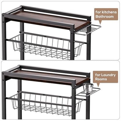 4 Tier Slim Rolling Storage Cart with Pull-Out Baskets, Narrow Sliding Storage Slim Laundry Rolling Cart Between Washer and Dryer
