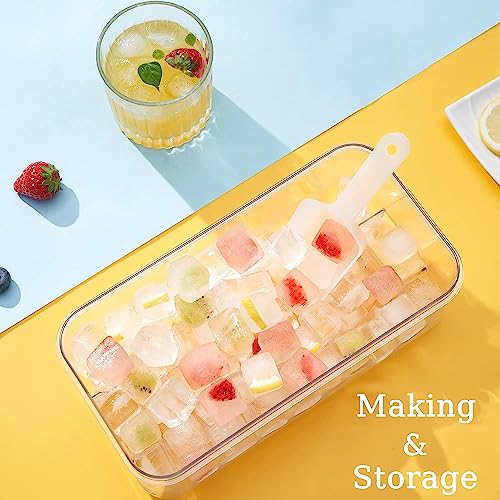 Ice Cube Tray with Lid and Bin, 64 pcs Ice Tray Kit with Ice Scoop, Ice Cube Pop Out Tray, Ice Cube Trays for Freezer, Ice Cube Molds, BPA Free, Easy Release Stackble Spill-Resistant ZZWILLB (Orange)