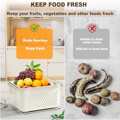4 Pcs Fruit Storage Containers for Fridge (with Drain Basket) - Leak-Proof Food Containers, BPA-Free, Keep Fruits, Vegetables, Berries, and Meats Fresh for a Long Time, Dishwasher and Microwave Safe