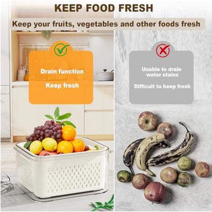 4 Pcs Fruit Storage Containers for Fridge (with Drain Basket) - Leak-Proof Food Containers, BPA-Free, Keep Fruits, Vegetables, Berries, and Meats Fresh for a Long Time, Dishwasher and Microwave Safe