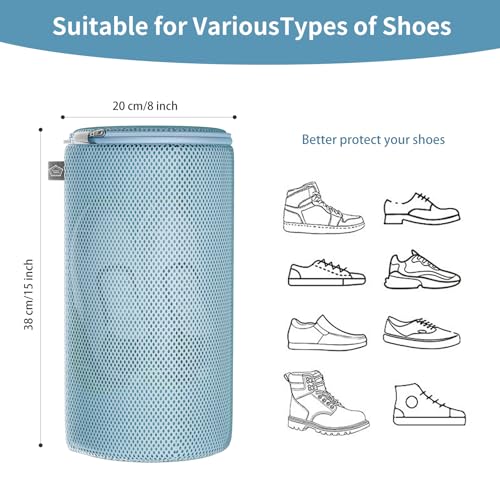 Shoe Washing Machine Bag, Laundry Bag for Sneaker, Blue, 8x15, 2Pcs | Shoe Washing Bag for Footwear, Trainers, Tennis, Slippers, Building Blocks, Sandwish Mesh, Travel, Divided, Prevent Tangling