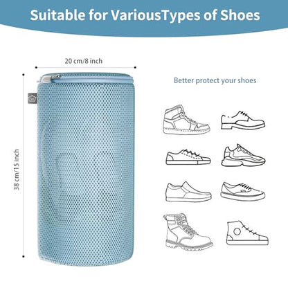 Shoe Washing Machine Bag, Laundry Bag for Sneaker, Blue, 8x15, 2Pcs | Shoe Washing Bag for Footwear, Trainers, Tennis, Slippers, Building Blocks, Sandwish Mesh, Travel, Divided, Prevent Tangling