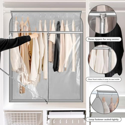 Garment Bags for Hanging Clothes Storage Closet Garment Rack Cover Dust Proof Coat Protector for Suits Jackets with Large Clear Window (Grey)