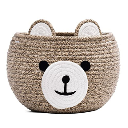 Baby Basket for Gifts Empty, Cute Bear Design, Light Brown | 10.5" x 8.5" Baby Shower Basket for Kids Boys Newborn Storage, Toy Basket for Living Room Nursery Décor, Soft Cotton Rope