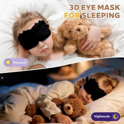 Kids Sleep Mask, 3D Contoured Eye Mask for Sleeping, Soft Sleeping Mask for Kids with Adjustable Strap, Blackout Eye Cover Travel Sleep Mask for Boys & Girls