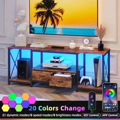 GYIIYUO TV Stand with Fabric Drawer - Entertainment Center and Industrial TV Console Table with Open Storage Shelves for Living Room, Bedroom - 55.1" Rustic Brown