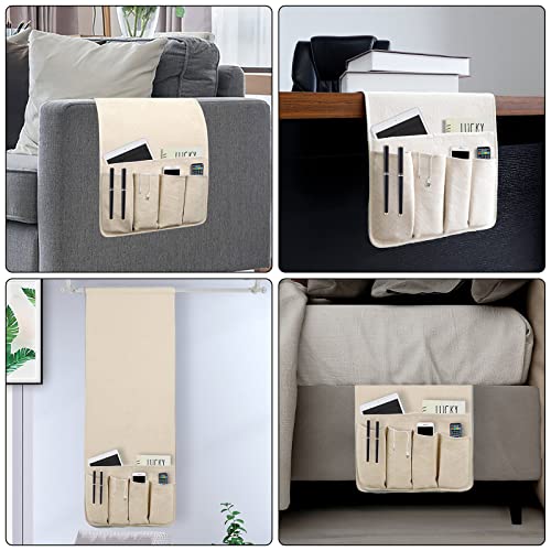 Remote Control Holders for Armchairs, Couch Caddy, Featuring Non-Slip Bases | 5 Pockets Bedside Storage Pocket for TV Remote Holder, Phone Tablet Kindle, Magazines, Gifts for Seniors (Beige, 35"X12.4")