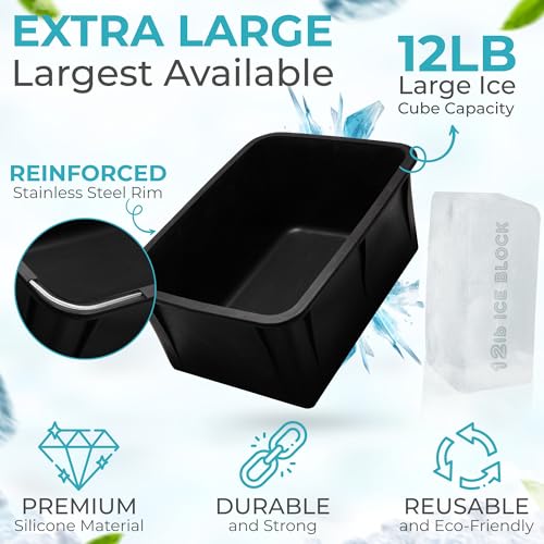 Ice Block Form Makes 12 Lb. Ice Cube 11" x 7" x 5" Largest Available Ice Block Maker, Ice Bath Chiller, Cold Plunge Tub Or Cooler, Reusable Food Grade