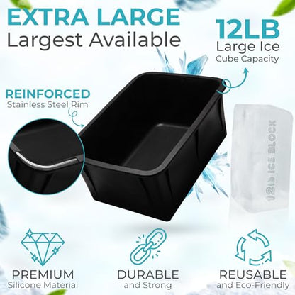 Ice Block Form Makes 12 Lb. Ice Cube 11" x 7" x 5" Largest Available Ice Block Maker, Ice Bath Chiller, Cold Plunge Tub Or Cooler, Reusable Food Grade