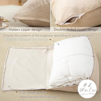 Triangular Comforter Storage Bag/Wedge Pillow Cover Linen Like - Multi-Use Pillow, Cushion & Bedding Insert Cover - Stuff with Clothes, Blankets for Extra Storage (26.7x20.5x10.2 In, Beige)