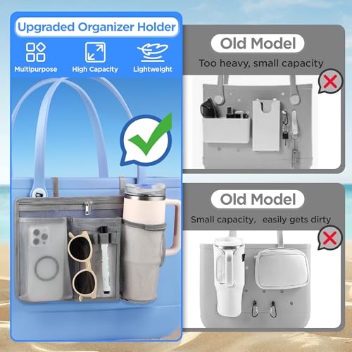 OUTXE Organizer Holder for Bogg Simple Modern Bag Accessories | Cup Phone Holder compatible with Stanley, Storage Mesh Divider Organizing Insert Pouch for XL Bog Beach Rubber Tote Bag, Gray