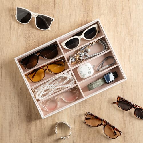 8-Slot Sunglass Organizer Tray,Sunglass Holder for Drawer | Faux Leather,Velvet Lining,Sunglass Case for Multiple Sunglass,Vanity Glass Holder,Sunglass Display,Eyeglass Organizer