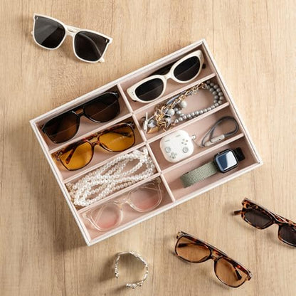 8-Slot Sunglass Organizer Tray,Sunglass Holder for Drawer | Faux Leather,Velvet Lining,Sunglass Case for Multiple Sunglass,Vanity Glass Holder,Sunglass Display,Eyeglass Organizer