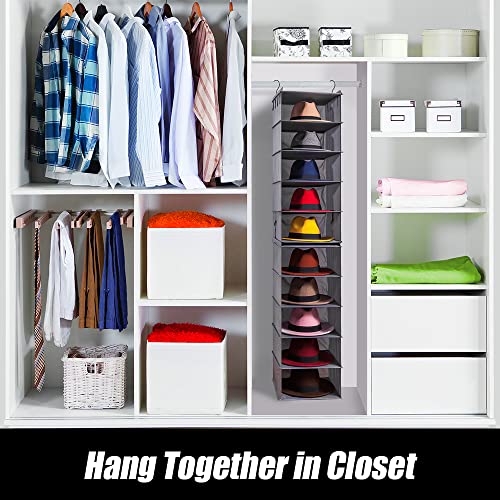 Oxford Cloth Hat Rack for Closet, Storage or Display, Grey, Large | Space Saver, 10-Shelf Organizer for Wide Brim Fedora, Trilby, Sunhat, Cowboy Hat, Baseball Cap, 2 Separate 5-Shelf, M, L, XL