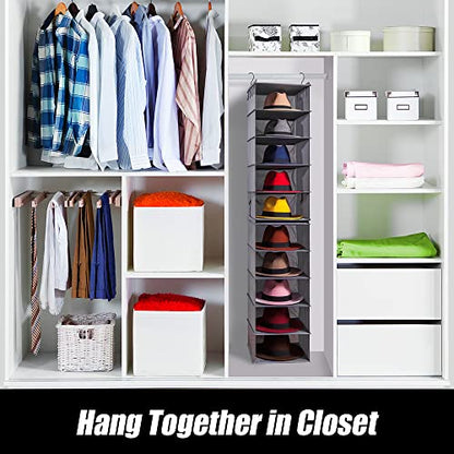 Oxford Cloth Hat Rack for Closet, Storage or Display, Grey, Large | Space Saver, 10-Shelf Organizer for Wide Brim Fedora, Trilby, Sunhat, Cowboy Hat, Baseball Cap, 2 Separate 5-Shelf, M, L, XL