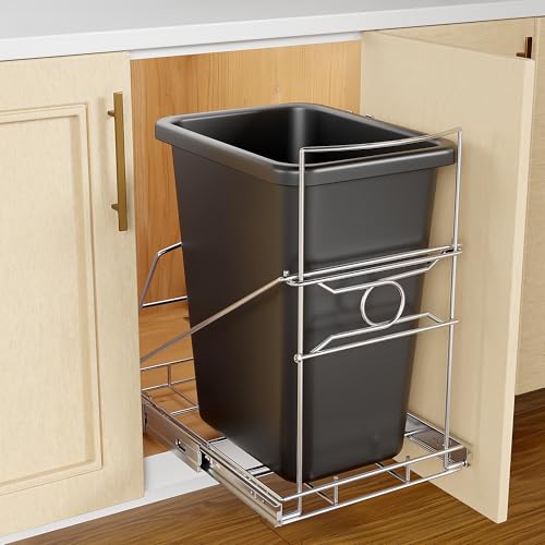 Trash Can Pull Out for Kitchen Cabinet, Silver | Upgraded Under Sink Slide Out Holder Fits Most 7 to 11 Gallon Bins, Requires 12.5"W x 17.3"D x 17.5"H, Bin Not Included