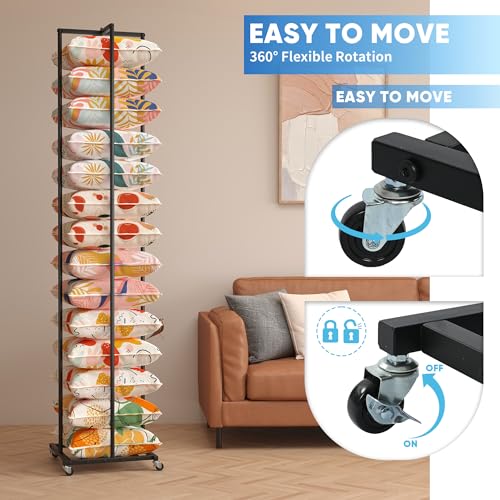 Rolling Pillow Storage Rack Organizer, Metal Pillow Display Rack Black | Throw Pillow Storage, Adjustable Throw Pillow Storage Shelves, Cushion And Pillow Display Stand for Retail,Home,Hotel,School