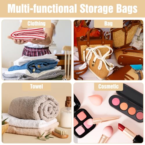12 Pack Beige Handbag Purse Storage Organizer for Closet, 4 Sizes Clear Hanging Dust Bags Cover with Zipper and Handle, Closet Purse Protector Bags