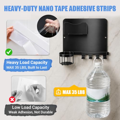 Metal Bedside Wall Shelf, No Drill Floating Bedside Shelf Wall Organizer | Bedside Wall Shelf with Detachable Cup Holder for Bedroom, Dorm, Nightstand Alternative, Bunk Bed Accessories & RV Storage