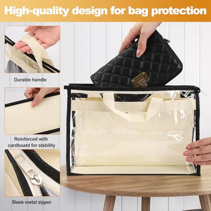 5 Pack Dust Bags for Handbags, Purse Dust Bags, X-Large | Purse Dust Bags with Zipper and Handle, Clear Anti-dust Purse Storage Bag, Hanging Handbags Cover for Closet Hanging Storage