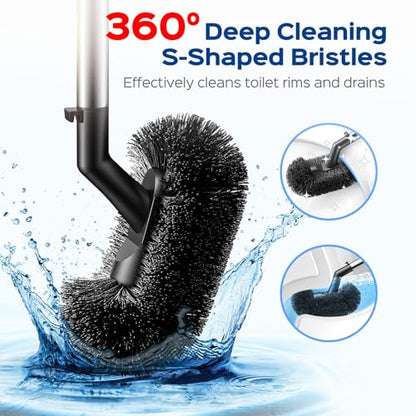 HAMITOR Toilet Plunger and Brush Set: Curved Bristles, 2-Pack | Stainless Steel, 2 in 1 Toilet Bowl Brush with Holder, Deep-Cleaning, Heavy Duty Unclogger for Household & Hotel
