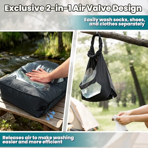 Portable Travel Washing Bag with 2-in-1 Air Valve Design | Travel Laundry Washing Bag Saves Water and Space for Camping, Cruise, Van Life, Lightweight Travel Laundry Solution