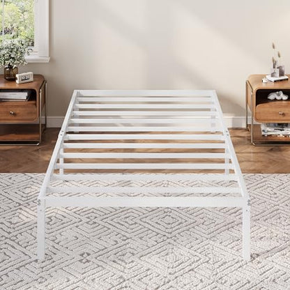 Allewie Twin Bed Frame, 12 Inch Metal Platform Beds with Storage Space, No Box Spring Required and Easy Assembly, White