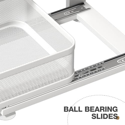 2 Pack Under Sink Organizer With Next-Gen Ball-Bearing Slides,2-Tier Precision Mesh Pull Out Cabinet Drawers Storage for Bathroom&Kitchen,Height Adjustable Shelf,Rust-resistant-Patent Pending