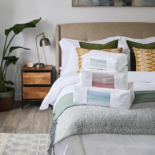 Luxury Organic Cotton Sweater Storage Bag For Cashmere 18 Inch | Fits 6 Fine Knits, Breathable, Moth Proof, Garment Storage Bag For Cashmere, Zippered, Certified Carbon Neutral, White