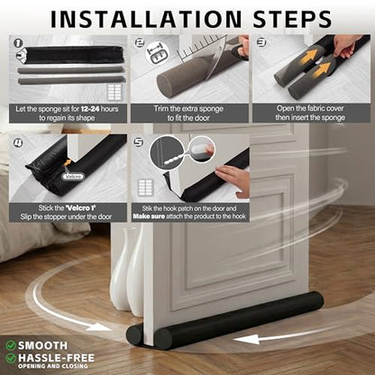 MAXTID 32" Black Door Air Draft Stopper, Wind Blocker for Small Apartments | Bedroom Doors & Small Apartments