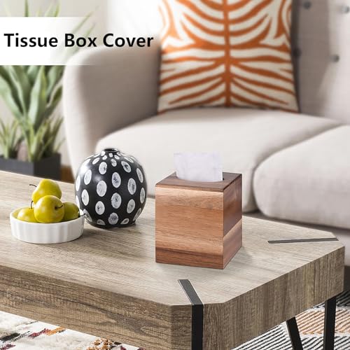 Tissue Box Cover Square, Acacia Wood Tissue Box Holder with Slide-Out Bottom, Wooden Tissue Box Cover Cube for Bathroom, Bedroom, Dinner Table, Office,Kitchen | with Slide-Out Bottom，for Bathroom, Bedroom, Dinner Table,Office,Kitchen