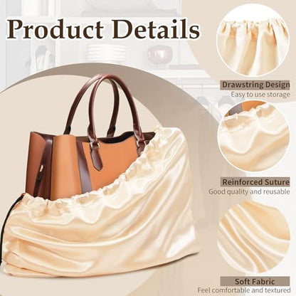 Ersmak 6 Pack Dust Bags for Handbags - Beige Silk Dust Cover Bag for Purses Shoes - Satin Drawstring Dustproof Bags for Travel Storage - 19.7 x 15.7 In