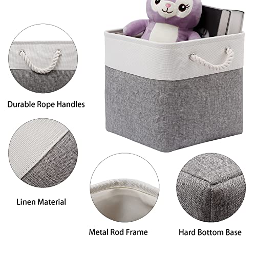 Cube Storage Bins, 6 Pack Collapsible Fabric Storage Cubes, 11 Inch Cube Organizer Bins with Handles (White/Gray)