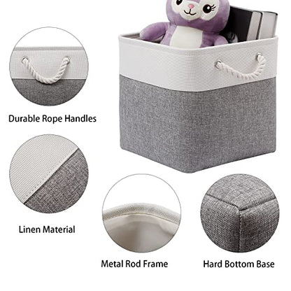 Cube Storage Bins, 6 Pack Collapsible Fabric Storage Cubes, 11 Inch Cube Organizer Bins with Handles (White/Gray)