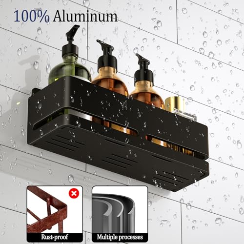 Shower Caddy,2-Pack Shower Shelf,no Drill Shower Organizer(Black) | Large Capacity No-Drill Bathroom Organizer,Aluminum Storage Basket, Adhesive Installation