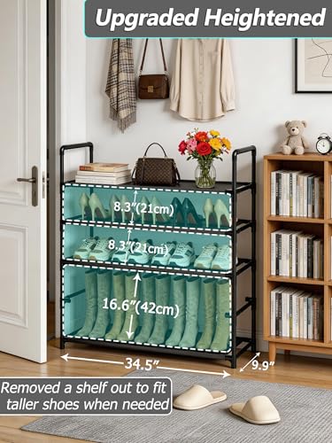 5 Tier Tall Shoe Rack Large Capacity, 34.5" Wide Entryway Shoe Organizer, Stackable Metal Frame Waterproof Nonwoven Shelves, Holds 20-25 Pairs, Space Saving Storage for Closet Hallway Garage, Black