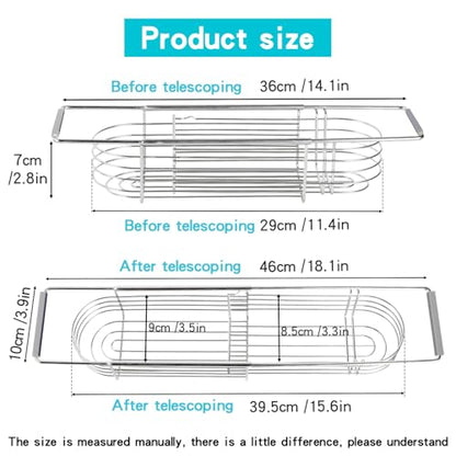 YQh Retractable Sink Drain Rack, 304stainless Steel Expandable Sink Storage Rack, Adjustabl Kitchen Sponge Drying Rack, soap Rack, Breathable Drainage (Adjustable Length 14in-18in)