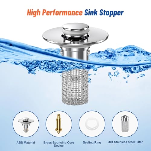 Vakabiu 2024 New Pop Up Bathroom Sink Drain Strainer Hair Catcher, Sink Drain Stopper with Removable Stainless Steel Filter Basket,for US Bathroom Sink Stopper Replacement (2PCS)