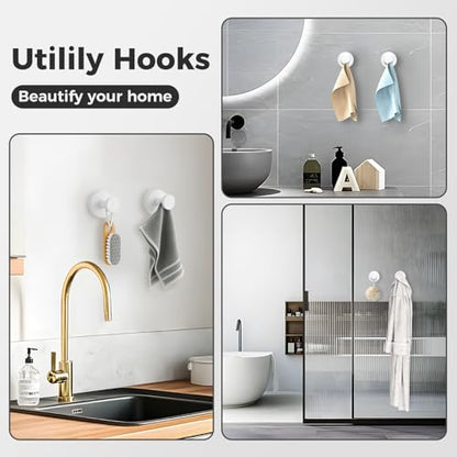 Shower Hooks for Inside Shower,Suction Cup Hooks for Glass Window,Removable Towel Hooks for Bathrooms,4 Packs(White)
