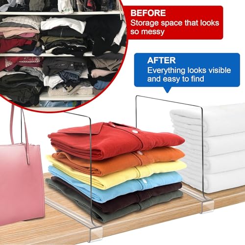 11 Inches [Extra Tall Version] Clear Shelf Dividers for Closet Organization and Storage, 6 Pack Purse Organizer for Closet Acrylic Adjustable Bookshelf for Organization, Perfect for Sweater, Clothes