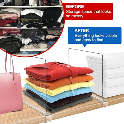 11 Inches [Extra Tall Version] Clear Shelf Dividers for Closet Organization and Storage, 6 Pack Purse Organizer for Closet Acrylic Adjustable Bookshelf for Organization, Perfect for Sweater, Clothes
