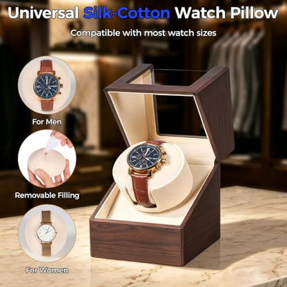 BEWISHOME Watch Winders for Automatic Watches, Single Watch Winder SYQ05Y | Watch Spinner with Japanese Quiet Motor, Automatic Watch Winder Box Watch Rotator with Type-C Adapter or Battery Powered