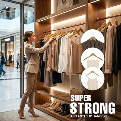 Utopia Home Wooden Hangers 10 Pack – Slim Suit Hangers Natural | 360° rotatable hook | Shoulder grooves | Durable & slim design | Ideal for suits, coats & jackets